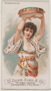 Tamburin, aus der Serie Musikinstrumente N82 für Duke-Zigaretten, 1888 von Schumacher and Ettlinger