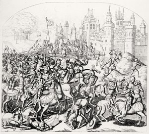 König David von Schottland (1084-1153) kommt mit einer großen Armee vor Newcastle-upon-Tyne, 1138