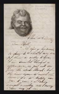 Brief auf Schreibpapier mit dem Gesicht eines lachenden Mannes von Scottish School