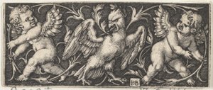 Horizontales Paneel mit einem Adler, flankiert von zwei Genien, 1544 von Sebald Beham