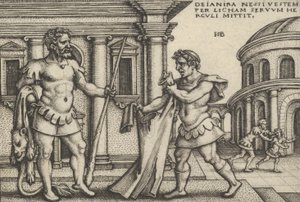 Lichas bringt das Gewand des Nessus zu Herkules, aus Die Arbeiten des Herkules von Sebald Beham