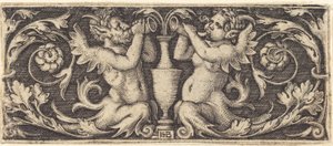Ornament mit Tritonen, die Hörner blasen von Sebald Beham