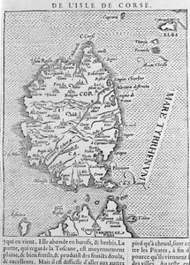 Korsika nach der „Cosmographia Universalis“ von Sebastian Münster. Basel 1558