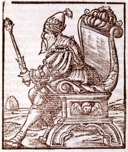 Qubilai (Kubilai Khan, erster Kaiser der mongolischen Yuan-Dynastie (1215-1294) - in „Cosmographia“ von S. Munster. Paris von Sebastian Munster
