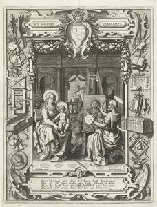 Wappen der Gilde des Heiligen Lukas mit dem Heiligen Lukas, der Madonna und Kind malt, 1620-21 von Sebastian Vrancx