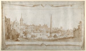 Entwurf für ein Frontispiz mit Blick auf Rom innerhalb der Porta del Popolo und Blick auf den Pincio von Sebastian Vrancx