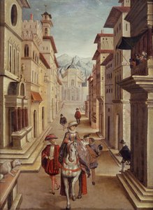 Elegante Figuren in einer italienischen Renaissance-Straße