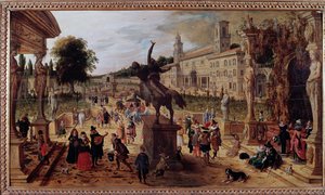 Landschaft mit Villa Medici in Rom, Italien Elegante Spaziergänger und Musiker im Park - Gemälde von Sebastian Vrancx (1573-1647) 17. Jahrhundert - Neapel, Museo Nazionale di Capodimonte von Sebastian Vrancx
