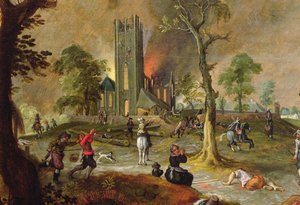Spanische Truppen plündern ein Dorf in Flandern während des Krieges der Niederlande von Sebastian Vrancx