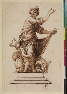 Allegorische Gruppe auf einem Sockel mit einer weiblichen Figur, einem Säugling und einem Drachen, 17. Jahrhundert von Sebastian de Herrera Barnuevo