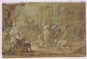 Clorinda rettet Sofronia und Olindo vom Scheiterhaufen in Jerusalem von Sebastiano Conca
