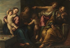 Maria mit Kind, dem kleinen Johannes, der heiligen Elisabeth und der Verkündigung an Joseph