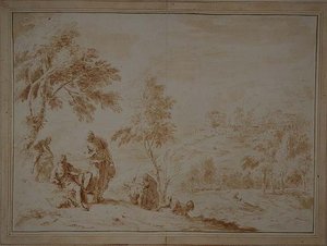 Weitläufige pastorale Landschaft mit Hügelstadt, ca. 1720 von Sebastiano Ricci