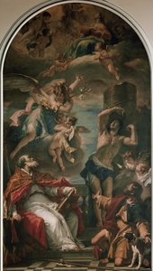 Die Jungfrau in Herrlichkeit mit Erzengel Gabriel, St. Eusebius, St. Sebastian und St. Rochus