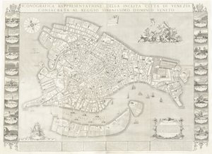 Ikonografische Darstellung der berühmten Stadt Venedig von Sebastiano Ricci, Lodovico Ughi, Giovanni Antonio Faldoni for the map, with Francesco Zucchi