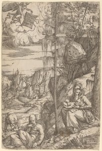 Landschaft mit Rast auf der Flucht nach Ägypten von Sebastiano de Valentinis
