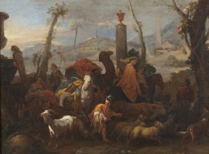 Jakobs Reise und die Säule von Bethel, ca. 1640 von Sébastien Bourdon