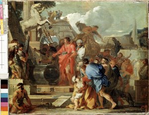 Der Kaiser Augustus besucht das Grab Alexanders des Großen während seines Ägyptenfeldzugs von Sébastien Bourdon