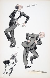 Zwei Männer in Anzügen tanzen, während ein Musiker Trompete spielt, aus White Bottoms, veröffentlicht 1927