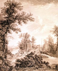 Ansicht des Konnetabel-Obelisken in Gattschina, graviert von Ivan Dmitrievich Telegin, ca. 1800 (Radierung mit Gravur)