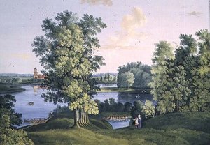Blick auf die Insel vom großen See im Park von Zarskoje Selo von Semen Fedorovich Shchedrin