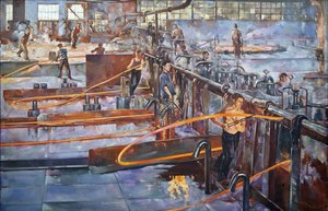 Die heiße Walzwerkstatt der "Roten Nagelschmiede" Fabrik in Leningrad von Semyon Andreevich Pavlov