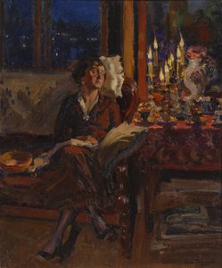 Dame mit Buch in einem Innenraum, 1917 von Sergei Arsenevich Vinogradov