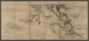 Affen und Bäume an einem Flussufer, Momoyama-Periode, Mitte - Ende des 16. Jahrhunderts von Sesson Shukei
