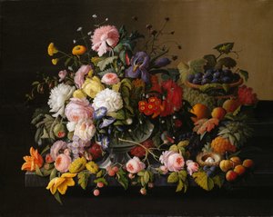 Stillleben: Blumen und Früchte