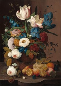 Stillleben, Blumen und Früchte, 1848