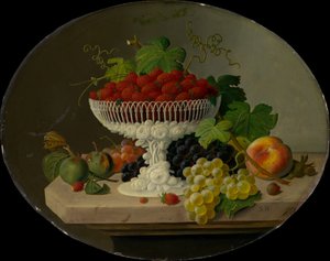 Stillleben mit Erdbeeren in einer Kompottenschale, 1865-70