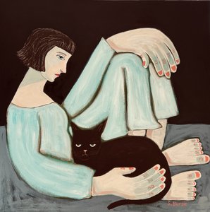 Nachdenkliche Frau Schwarze Katze von Sharyn Bursic
