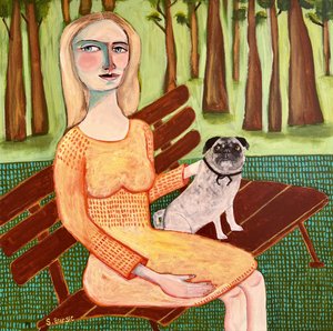 Frau mit Mops