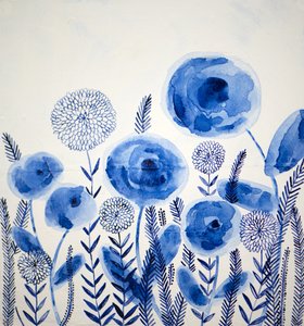 Indigo-Aquarellblüten von Shelley Hampe
