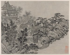 Zwölf Ansichten des Tigerhügels, Suzhou: Wolkenkletterpavillon, nach 1490 von Shen Zhou