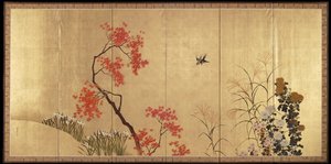 Herbst (links von einem Paar Vögel und Blumen im Frühling und Herbst) von Shibata Zeshin
