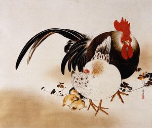 Hahn, Henne und Küken, 1892