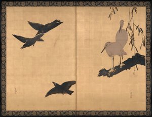 Reiher und Krähen von Shibata Zeshin