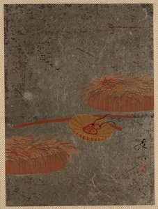 Blumenkörbe und Bauernhut von Shibata Zeshin