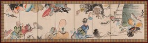 Versammlung von Otsu-e-Subjekten, späte 1800er Jahre