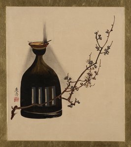 Lackmalereien zu verschiedenen Themen: Pflaumenzweig mit Öllampe, 1882 von Shibata Zeshin