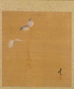 Blatt aus dem Album der saisonalen Themen: Ahornblätter und Feder von Shibata Zeshin