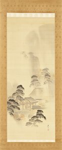 Tempel im Herbstregen von Shibata Zeshin