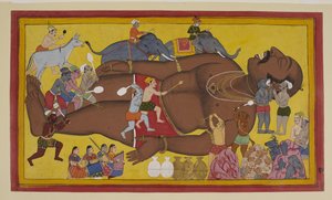 Dämonen wecken den schlafenden Kumbhakarṇa, um gegen Rāma zu kämpfen von S?hibdin S?hibdin