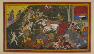 Lakṣmaṇa tötet Indrajit; Rāma und Verbündete warten von S?hibdin S?hibdin