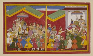 Rāma wird gekrönt und belohnt seine Verbündeten; Sītā schenkt Hanumān ihre Halskette von S?hibdin S?hibdin