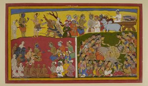 Vibhīṣaṇa trauert um Rāvaṇa; Rāma ordnet Bestattungsriten und Vibhīṣaṇas Krönung an von S?hibdin S?hibdin