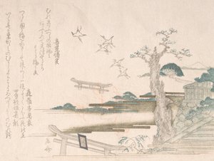 Frühlingsregen Sammlung Harusame shu, Bd. 2: Kraniche am Tsurugaoka Hachimango-Schrein in..., 1810er von Shinsai