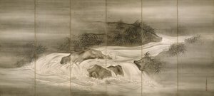 Flusslandschaft mit Glühwürmchen von Shiokawa Bunrin