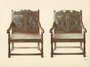 Eichen-Doppelstühle (walisisch), Eigentum von H. Clarence Whaite von Shirley Charles Llewellyn Slocombe